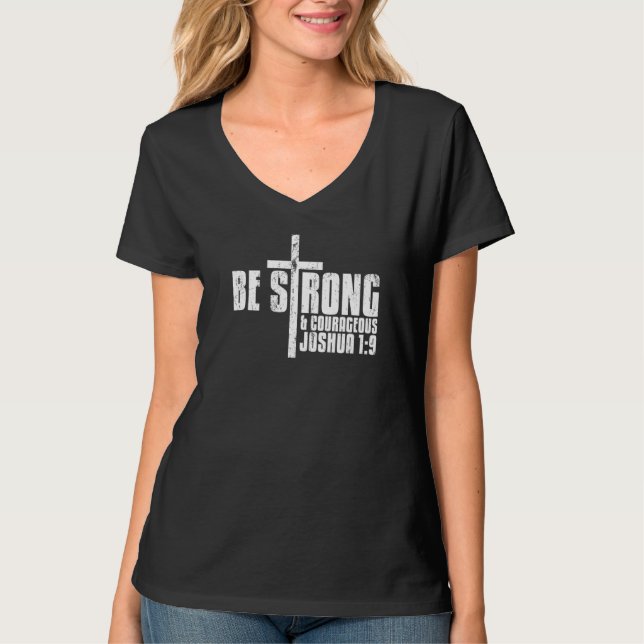 Sei stark & mutig Joshua 19 Deluxe Christlich T-Shirt (Vorderseite)