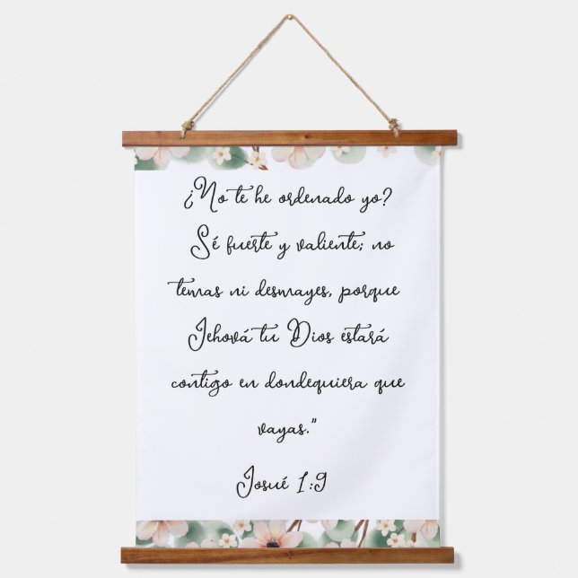 Sei stark und mutig Bibeltext Wandteppich Mit Holzrahmen (Vorderseite)