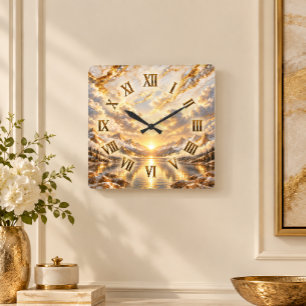 Sei still Golden Mountain Sonnenaufgang Römische Z Quadratische Wanduhr