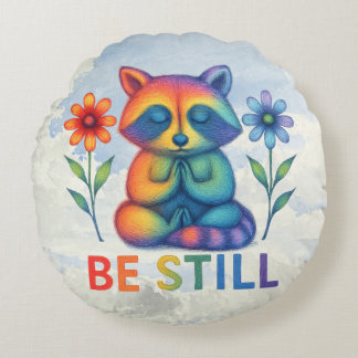Sei still – Meditation & Gebet Regenbogen-Waschbär Rundes Kissen