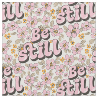 Sei still - Retro-Blumenschrift in Rosa und Weiß Stoff