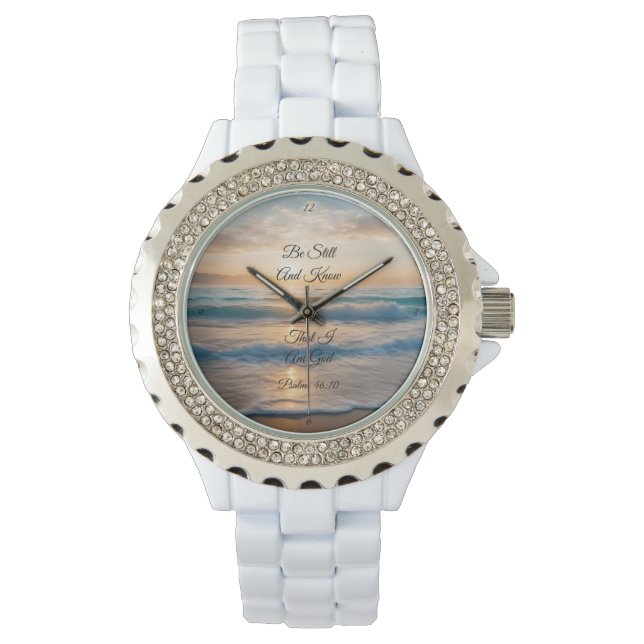 "Sei still und weißt, dass ich Gott bin" Sonnenauf Armbanduhr (Vorderseite)