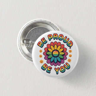 Sei stolz, sei du selbst – Retro-Regenbogen-Blumen Button