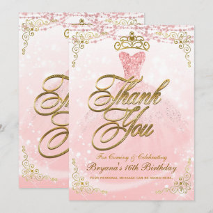 Sei unser Gast Prinzessin Pink Gold Sweet 16 Danke Einladung