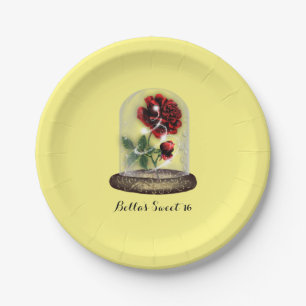 Sei unser Gast rote Rose in Glas Elegant Pappteller