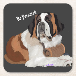 Sei vorbereitet!  St. Bernard und Keg Rechteckiger Pappuntersetzer