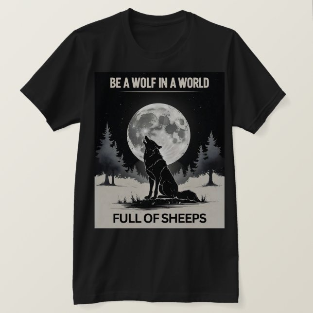 Sei Wolf in einer Welt voller Schafe" - Mondlicht T-Shirt (Design vorne)