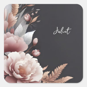 Seide Pink Boho Pfingstrose Staubige Rose Brautpar Quadratischer Aufkleber