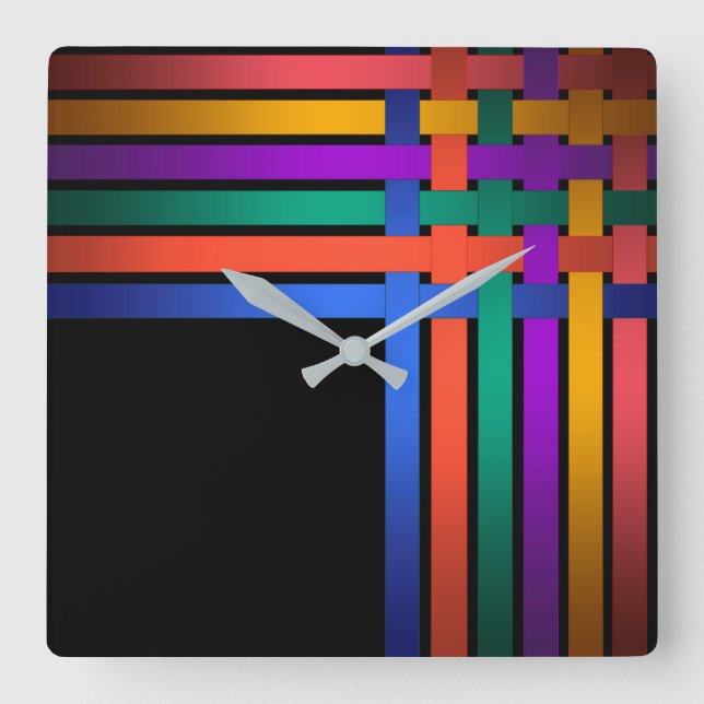 Seidenbänder zeichnen schwarze Hintergrundmuster h Quadratische Wanduhr (Vorderseite)