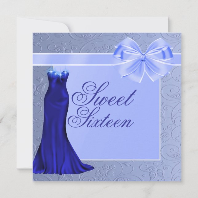Seidenblaues Kleid & Bow zum Geburtstag Einladung (Vorderseite)