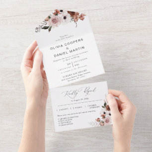 Seidenblume in einer Hochzeitseinladung All In One Einladung