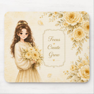 Seidengarten Gelbe Pastell-Blumen-Mauspad Mousepad