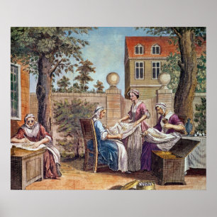 Seidenherstellung, in Gravur von J. Hinton Poster