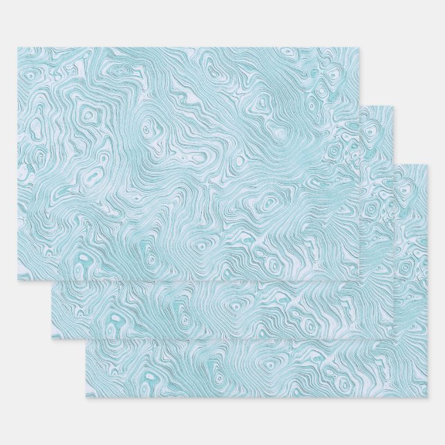 Seidenmoirmuster in einem hellen Aqua Geschenkpapier Set (Set)