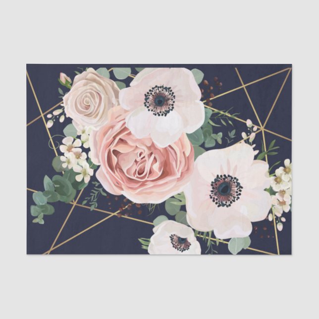 Seidenpapier, das geometrische Garten-Rosen-Marine Seidenpapier (Vorderseite)