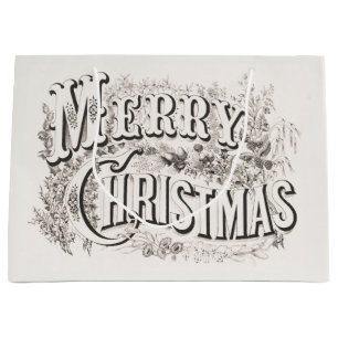 SEIDENPAPIER : FROHE WEIHNACHTEN ILLUSTRATION GROßE GESCHENKTÜTE