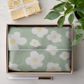 Seidenpapier, grün mit weißen Blumen. Seidenpapier