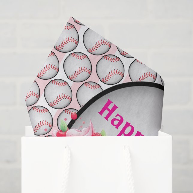 Seidenpapier Rosa Baseball Alles Gute zum Geburtst (Geschenktüte)