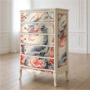 Seidenstraßendrache Rosa Florale Fine Art Decoup Seidenpapier