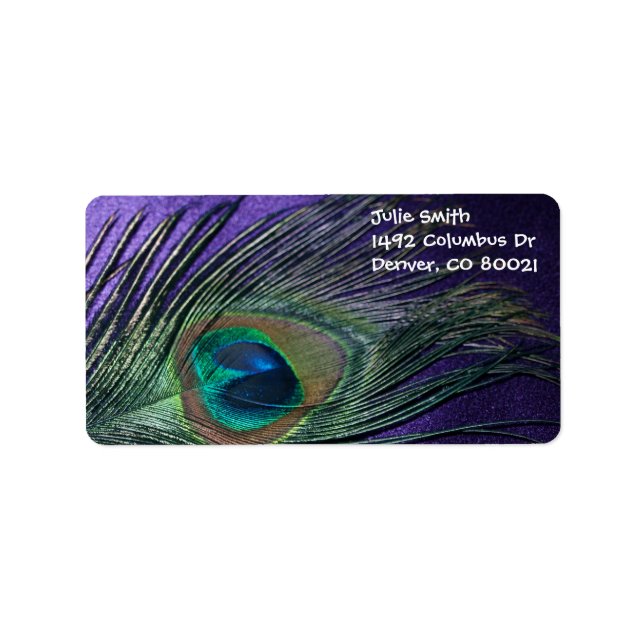 Seidige lila Pfau-Feder Adressaufkleber (Vorne)