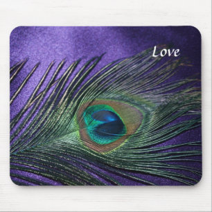 Seidige lila Pfau-Feder Mousepad
