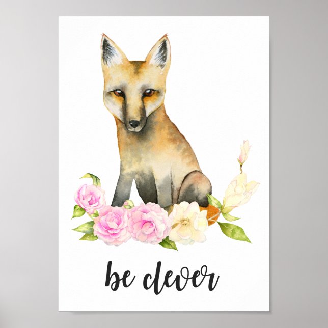 Seien Sie clever | Holz Fox Kinderzimmer Art Poster (Vorne)