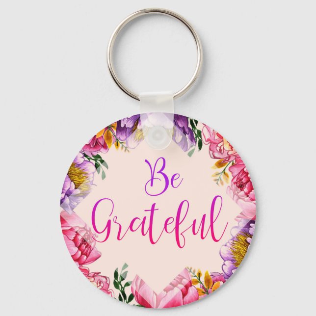 Seien Sie dankbar für die Pink Peony Key Chain Schlüsselanhänger (Vorderseite)