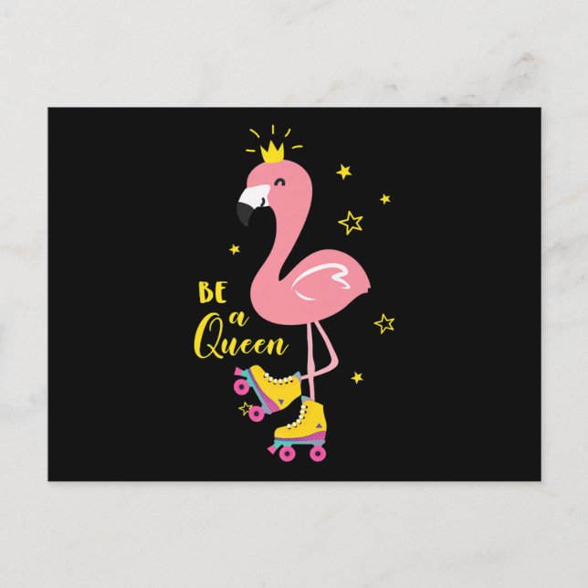 Seien Sie ein Queen Pink Flamingo Skate Roller Wom Ankündigungspostkarte (Vorderseite)