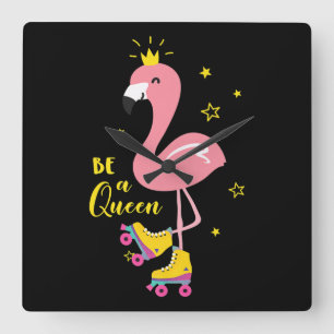 Seien Sie ein Queen Pink Flamingo Skate Roller Wom Quadratische Wanduhr
