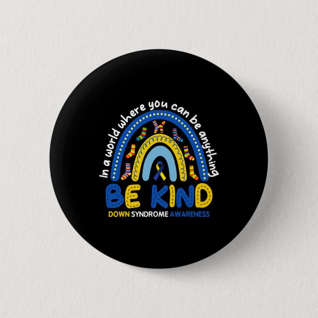 Seien Sie freundlich beim Rainbow World Down Syndr Button (Vorderseite)