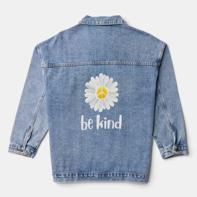 Seien Sie freundlich Daisy Peace Sign Teacher Kind Jeansjacke (Rückseite)