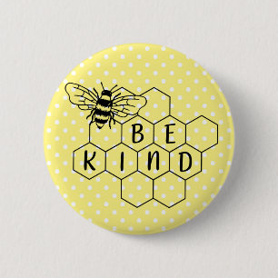Seien Sie freundlich Hummel Gelber Polka Dot Button