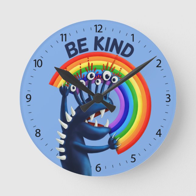 Seien Sie freundlich Rainbow Niedlich Kindkind Runde Wanduhr (Vorderseite)