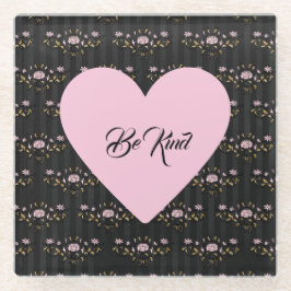 Seien Sie freundlich rosa Herz auf winzigen Rose u Glasuntersetzer