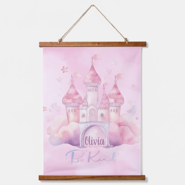 Seien Sie freundlicher Palast auf der rosa Cloud b Wandteppich Mit Holzrahmen (Vorderseite)