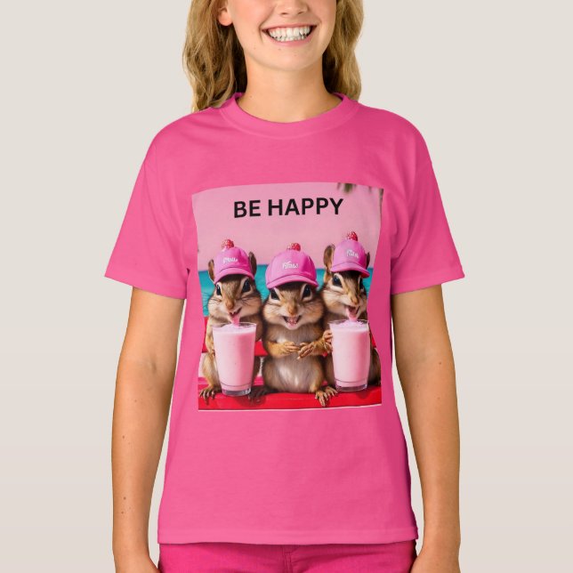 Seien Sie froh, chipmunks rosa Erdbeermilch T-Shirt (Vorderseite)