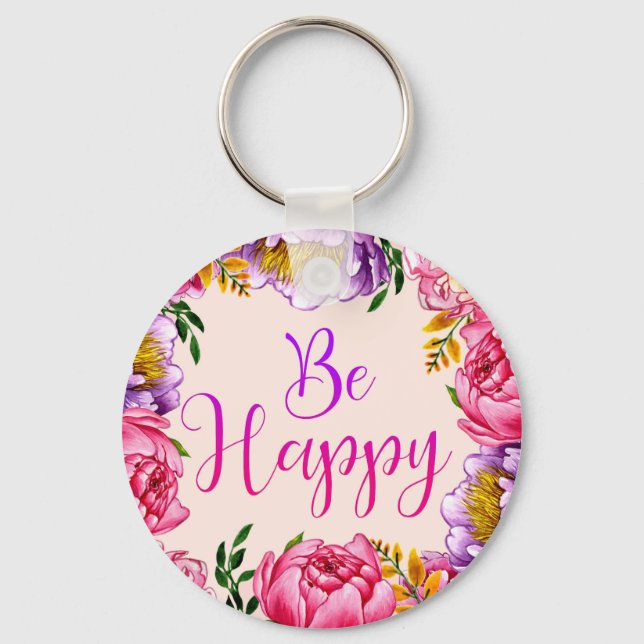 Seien Sie froh, rosa Peony Key Chain Schlüsselanhänger (Vorderseite)