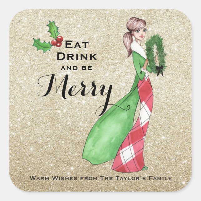 Seien Sie frohe Weihnachtsgeschenksticker Quadratischer Aufkleber (Vorderseite)