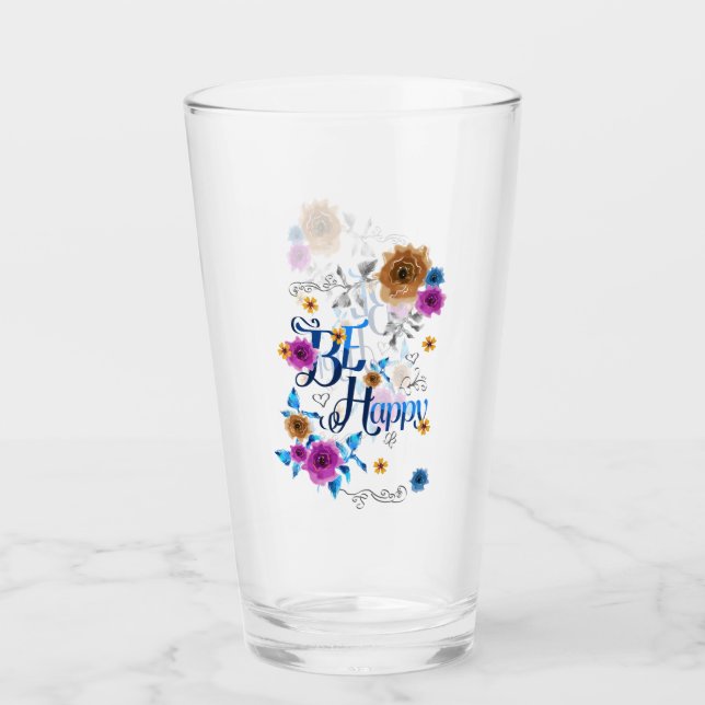 Seien Sie glücklich, gutes Zitat Blue Lila Gold Bl Glas (Vorderseite)