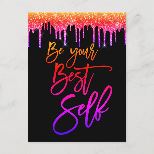 Seien Sie Ihr bester selbst Motivierend Glitzer Postkarte (Vorderseite)