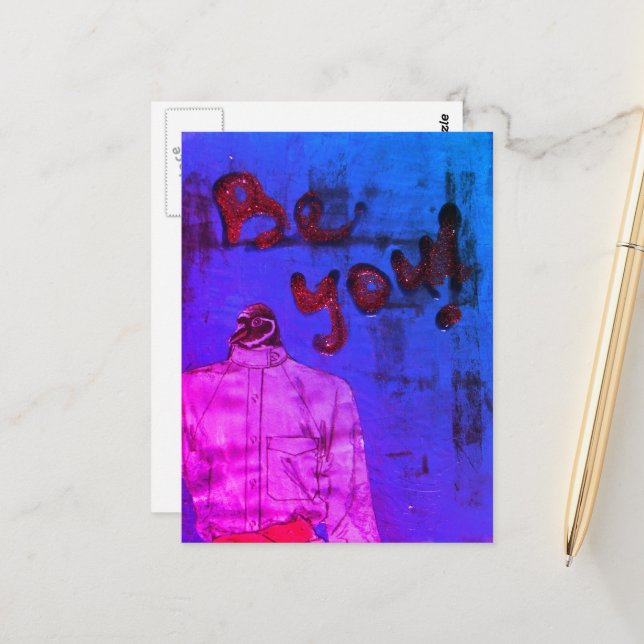 Seien Sie Ihr Vogel-Mixed-Media Postkarte (Vorderseite/Rückseite Beispiel)