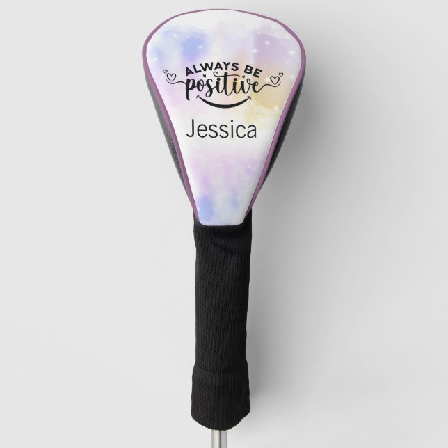 Seien Sie immer positiv Lila gelb Golf Headcover (Vorderseite)