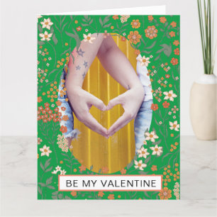 SEIEN SIE MEIN VALENTINE-Foto IN DER Ovalen Blume  Dankeskarte
