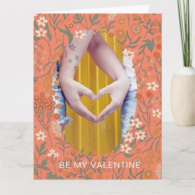 SEIEN SIE MEIN VALENTINE-Foto IN DER Ovalen Blume  Dankeskarte (Vorderseite)