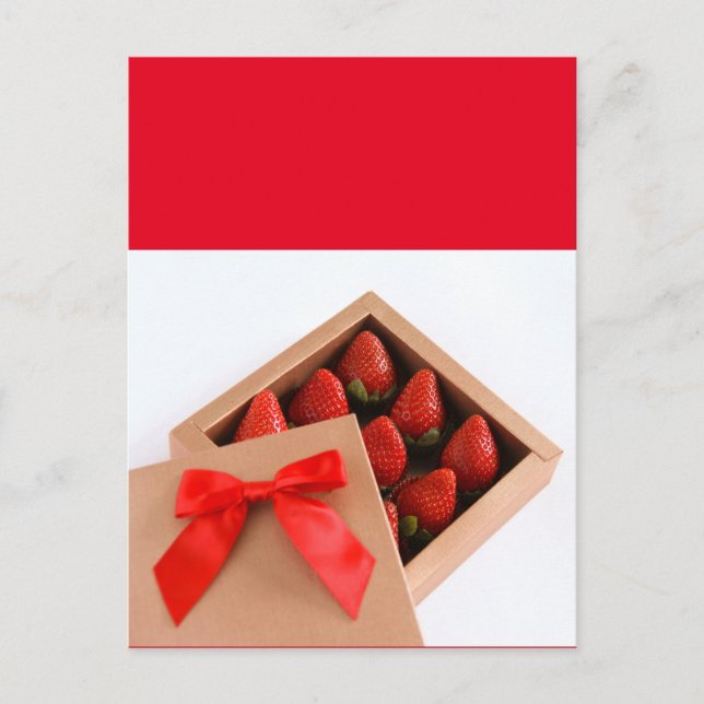Seien Sie mein Valentine Strawberry Red Bogen Box Postkarte (Vorderseite)