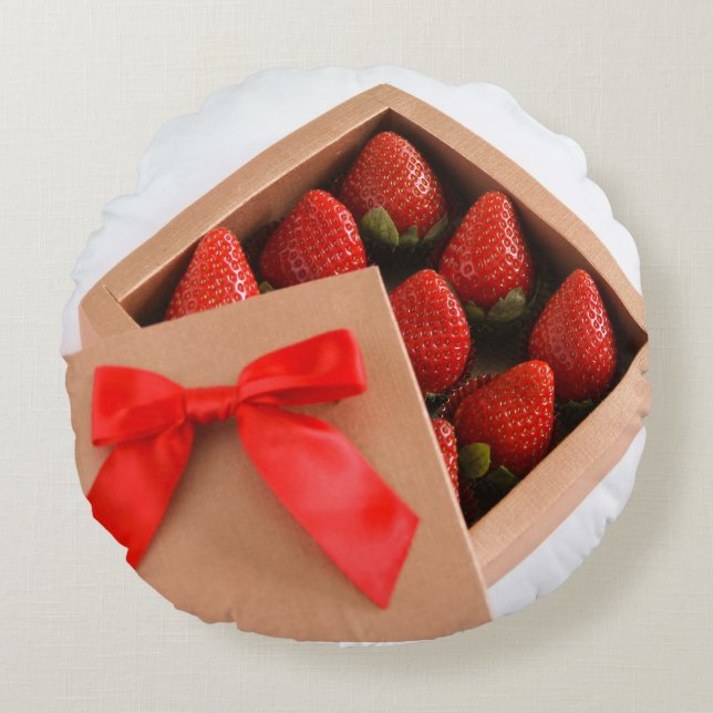 Seien Sie mein Valentiner Roter Bug Erdbeeren Gold Rundes Kissen (Vorderseite)
