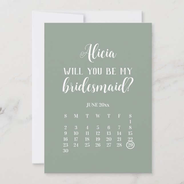 Seien Sie mein Vorschlag für einen grünen Kalender Einladung (Vorderseite)