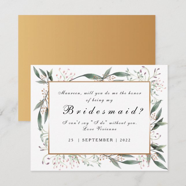 Seien Sie meine Bridesmaid elegantes grünes Blattg Einladung (Vorne/Hinten)