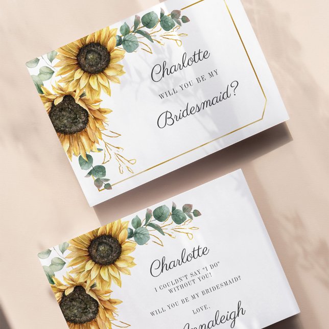 Seien Sie meine Bridesmaid Eucalyptus Sonnenblume  Einladung (Bridesmaid Proposal Floral Sunflower Eucalyptus Card)