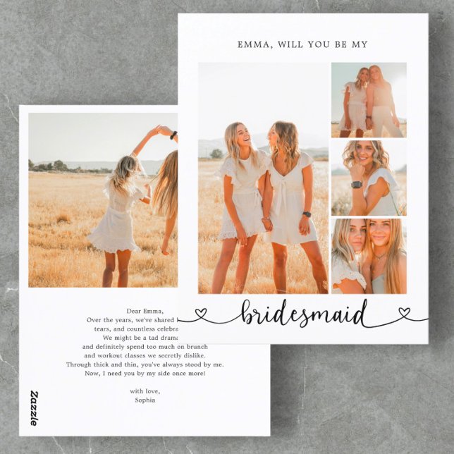 Seien Sie meine Bridesmaid Foto Collage Herzkallig Postkarte (Von Creator hochgeladen)